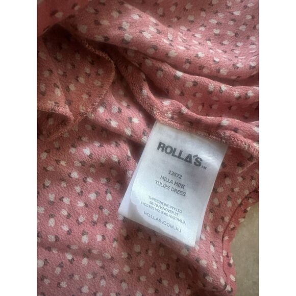 Rolla’s M Rayon Printed Tulip Mini Dress Coral Pink Button - Picture 6 of 10